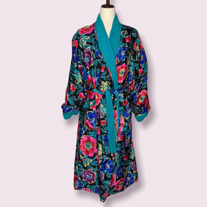 Vintage Adonna Silky Terry Cloth Double Layer Robe Lounge L XL Cozy Warm Floral